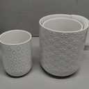 Kitchen Utensil Holder, Farmhouse Embossed Cooking Utensils Holder, White Ceramic Utensil Crock for Countertop, Large Utensil Organizer for Spatula, Spoon, Fork, Chopsticks, Set of 3