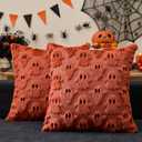 Halloween Decorations Pillow Covers 18x18 inch Set of 2 Rust Ghost Throw Pillow Cases Soft Plush Faux Fur Wool Decorative Cushion Case for Sofa Couch Bed Chair Living Room Home Decor
