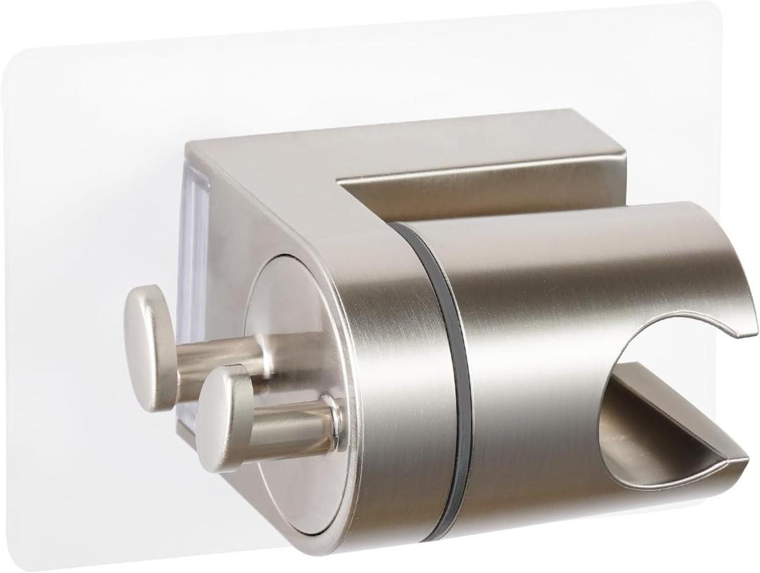 OFFO Shower Head Holder, Strong Adhesive Shower Hooks, 60 Adjustable Waterproof Shower Head Holder Wall Mount for Bathroom, Brushed Nickel