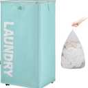 TOTANKI 29" X-Large Rolling Laundry Basket on Wheels with Removable Bag, Foldable Laundry Hamper with Handle, Collapsible Laundry Sorter and Organizer, Tall Storage Basket Bin (Light Blue)