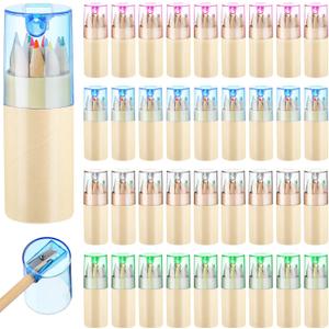 Kosiz 48 Pack Mini Drawing Colored Pencils Bulk for Kids with Sharpener Portable Color Pencils in Tube Gift for Artists Writing Sketching Painting Classroom School Supplies(12 Color)