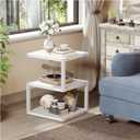 Small Side Table with 3-Tier Storage, S-Shape Bedside End Table for Small Spaces, 21.6'' Nightstand for Living Room, Bedroom, Accent Table, White (15.7"Lx11.8"Wx21.6"H)