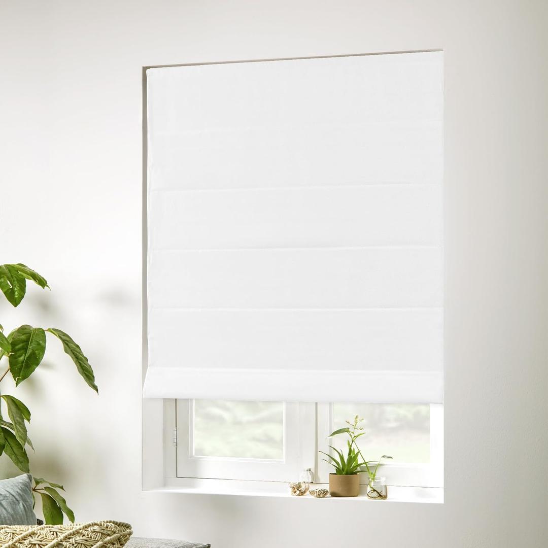 SHECUTE Blackout Cordless Fabric Roman Shades for Windows, Bedroom, Living Room and Home, Roman Blinds for Windows and French Doors (White, 64'L x 35'W) (35"W x 64"H, White(Blackout))