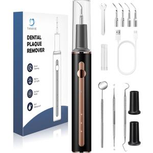 Teeth Cleaning Kit Plaque Remover for Teeth, Portable Dental Plaque Remover Tool with LED, Plaque Blaster for Human Teeth with 3 Modes, Tooth Scraper Plaque Tartar Remover for Teeth with Dental Tools (Black)