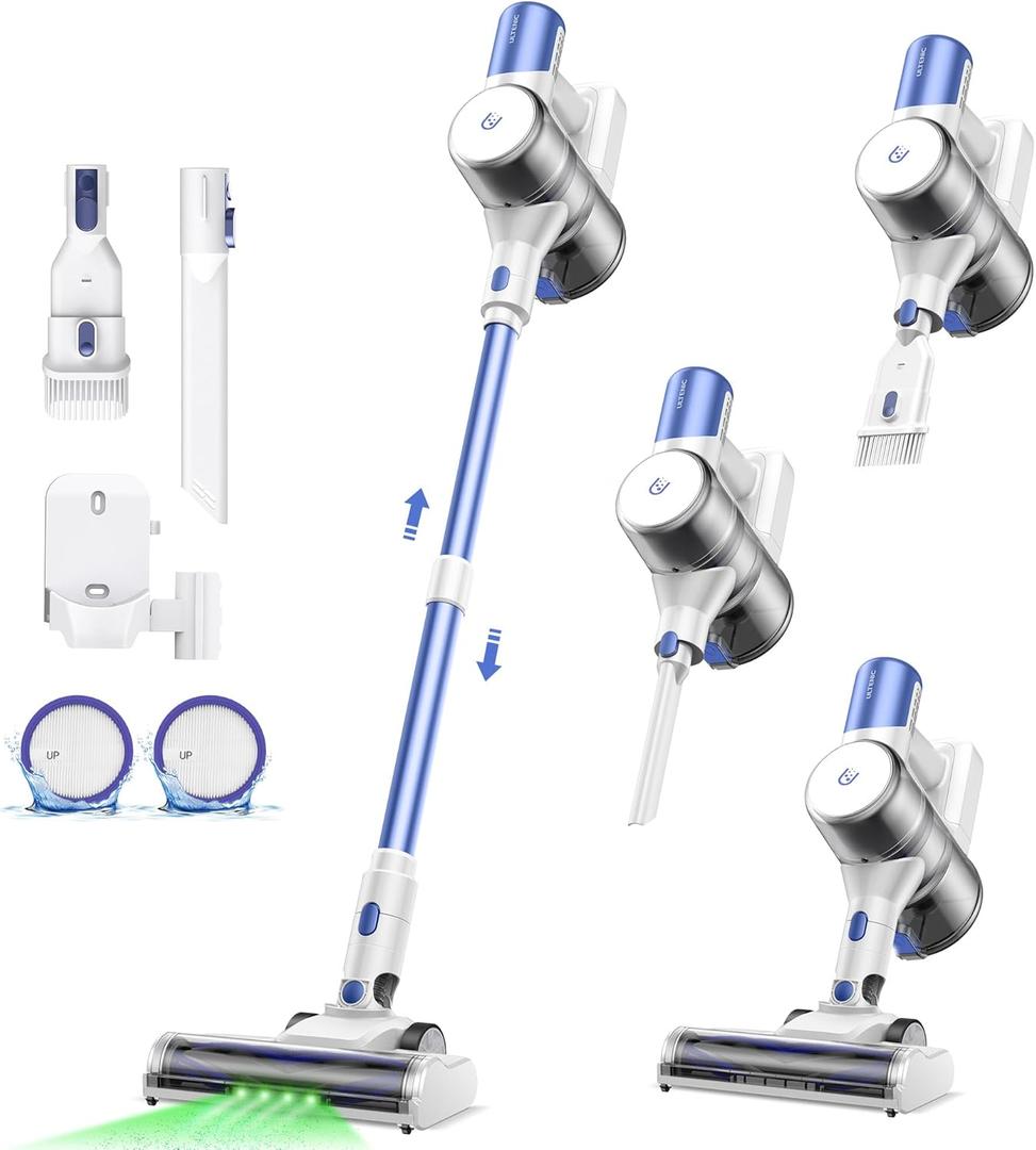 Ultenic U10 Ultra Cordless Stick Vacuum Cleaner, 450W Motor, 30KPa Suction, Max 40mins Runtime, Anti-Tangle Brush, 1L Dustbin Capacity, Stick Vacuum for Home, Pet Hair, Hardwood Floors, and Carpets