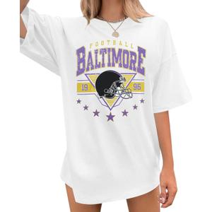 Oversized Football Shirts Women Game Day Tshirt Football Outfits Team Fan Gifts Tee Tops (White, M)