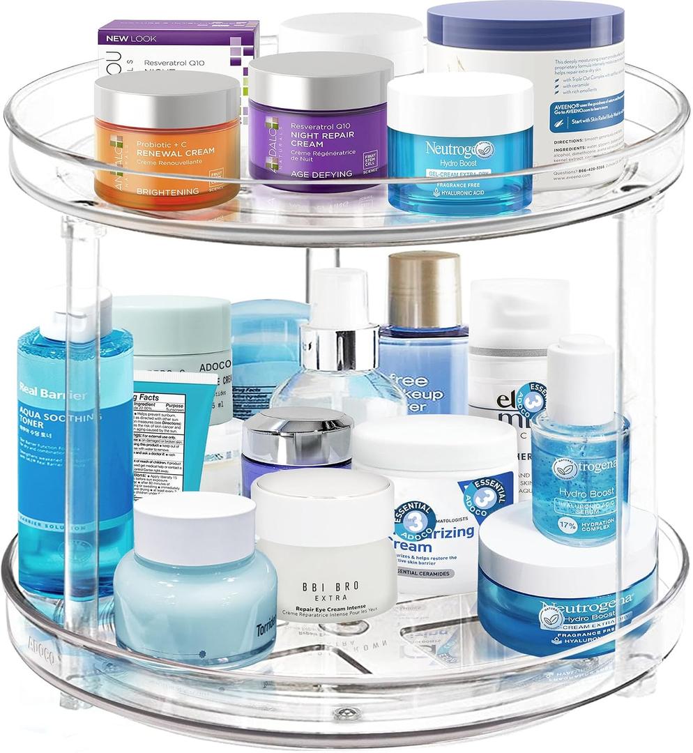 2 Tier Lazy Susan, 10.6 Inch Clear Makeup & Skincare Organizer, Bathroom Countertop Perfume Organizer