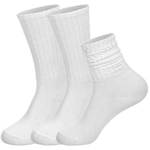 Quilax 3 Pairs Scrunch Crew Socks, White Slouchy Socks for Women, 2 Ways to Wear, Stylish and Simple Slouch Sock(White, White)