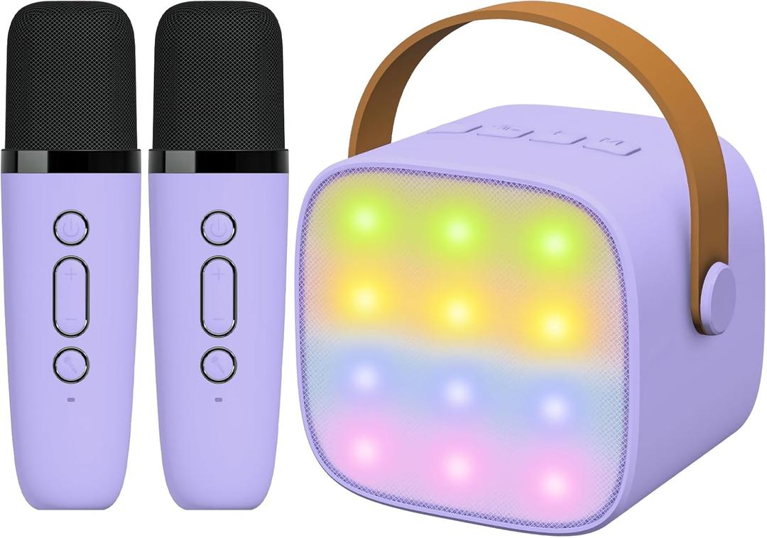 Karaoke Machine for Kids Age 4-12 Kids Microphone with 2 Wireless Mics Portable Bluetooth Karaoke Speaker with LED Lights for Kids&Adults Toys for 5 6 7 8 9 10 11 Years Teens Girl Boys Purple