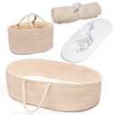 Trendy Baby Changing Basket- Unisex Baby Moses Basket Set of 4 Pieces, Waterproof Pad Cover, Caddy Diaper Organizer,Cotton Blanket - Boho Basket - Nursery Decor - Bassinet Changing Table Topper