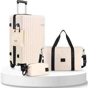 Hoteel Spinner Luggage Sets 3 Piece Carry on Luggage with TSA Lock for Men and Women, ABS+PC Hard Shell Rolling Carry-on Suit Case for Plane, Travel, Business, Beige (20in/DB/TB)