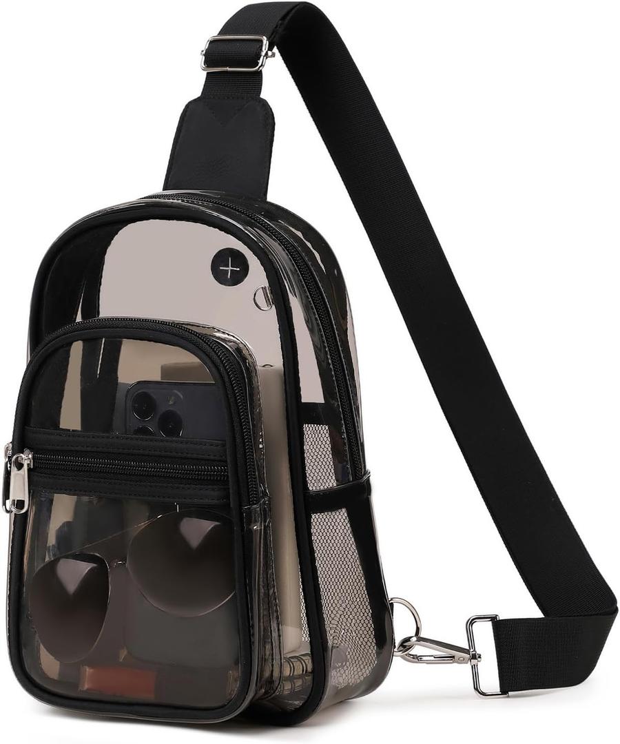 MOONBABY Clear Bag for Stadium Events, Clear Backpack Purse for Women Waterproof TPU Crossbody Fanny Pack | for Stadium Events, Waterproof, TPU (Semi Black)