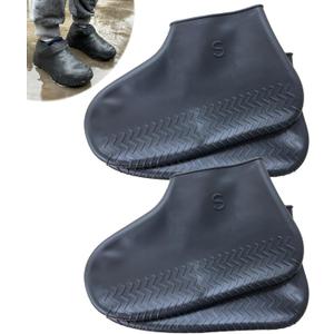 Waterproof Shoe Covers 2 Pairs,Rain Shoe Covers Reusable Silicone Non Slip Shoe Covers for Outdoor,Rain Shoe Covers for Women and Men (Black, Small) (S (Kids 3-5 year))