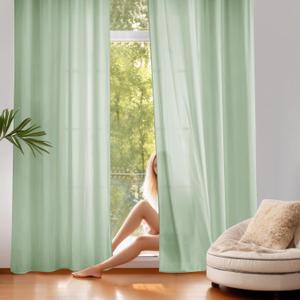 NICETOWN Non-See-Through Privacy Green Sheer Curtains 84 inches Long 2 Panels for Girls Room, 52" Wide Grommet Window Drapes for Nursery- Home Decoration Light Filtering Elegant Window Treatment