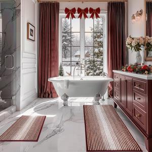 Bathroom Rugs and Mats Sets, 2 Piece Thick Absorbent Chenille Bath Mat Rug Set Non Slip, Soft Shaggy Bath Room Floor Mats for Bathroom, Machine Washable (Burgundy Red, 20" x 47" Plus 16" x 24")