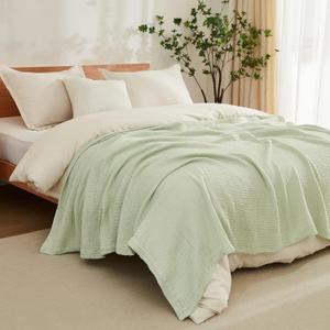 EMME Cotton Blanket Queen Size for Bed Soft Large Muslin Bed Blankets 90"x90" Lightweight Breathable All Season Gauze Blanket, Mint Green
