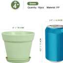 Meowell 4 inch Small Plastic Nursery Pots, 16 Pack Plant Pots for Indoor Outdoor Plants, Flower Pots with Drainage Holes and Saucers, Decorative Seedling Starter Planters for House Plants, Green