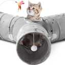 Tempcore Pet Cat Tunnel Tube Cat Toys 3 Way Collapsible, Cat Tunnels for Indoor Cats Fleece-Lined in for WarmthKitty Tunnel Bored Pet Toys Peek Hole Toy Ball Puppy, Kitten, Rabbit Gray Sun