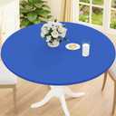 Smiry Round Picnic Tablecloth, Waterproof Elastic Fitted Table Covers for 36" - 44" Tables, Wipeable Flannel Backed Vinyl Tablecloths for Camping, Indoor, Outdoor, Blue