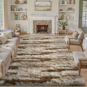 6x9 Ft Fuzzy Rugs for Living Room,Khaki Neutral Bedroom Area Rug Non-Slip,Carpet for Nursery Kids PlayRoom Indoor Modern Plush Carpets
