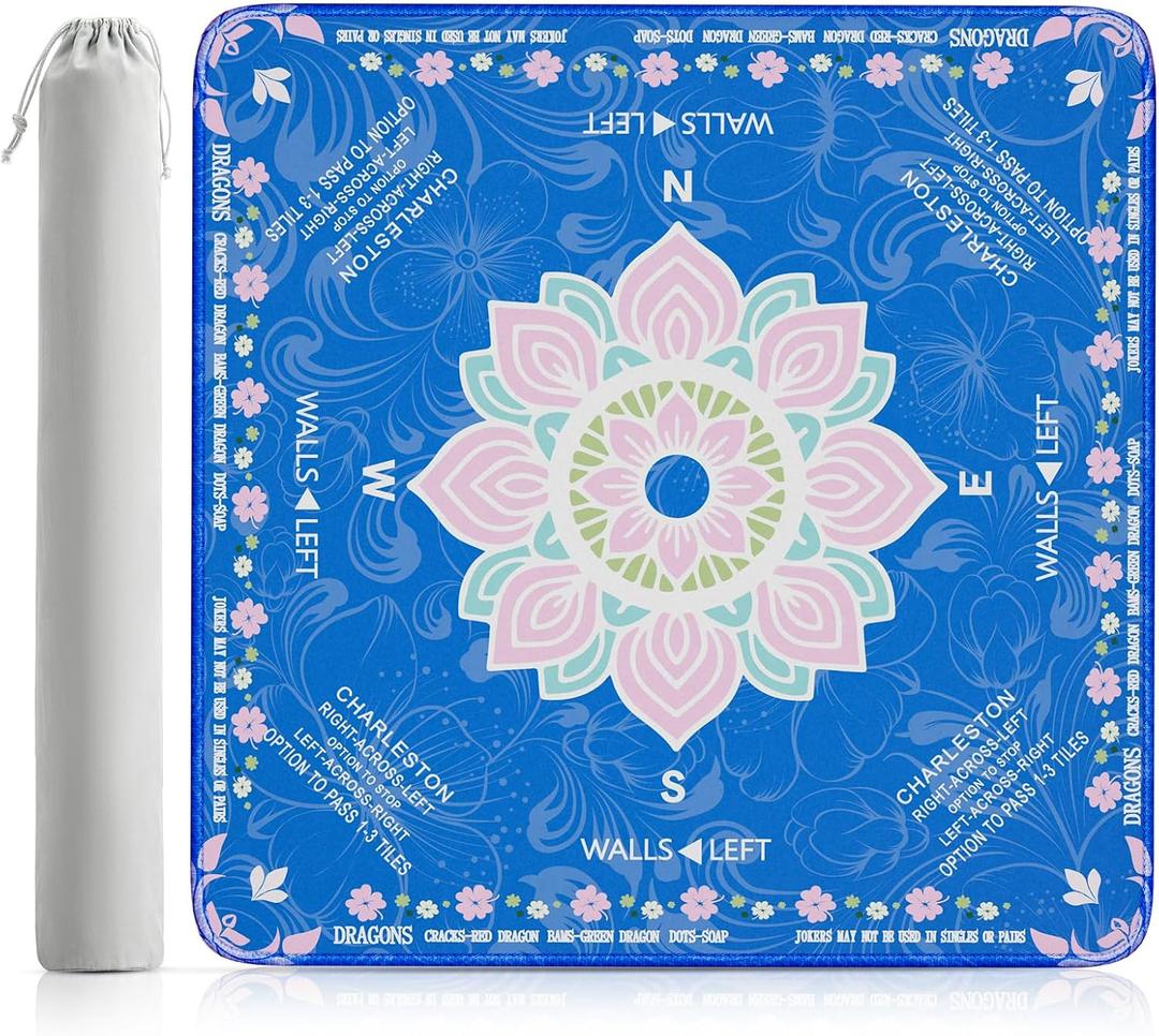 Mahjong Mat for Table 32.4''x32.4'', Rolled Shipping, No Creases Mah Jongg Mat with Carrying Bag for American Mahjong, Poker, Board Games, Card Games & Dominoes - Blue, 32.4 inches x 32.4 inches x 0.11 inches
