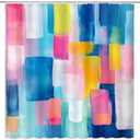 Colorful Watercolor Abstract Shower Curtain Blue Pink Teal Oil Painting Ombre Geometric Aesthetic Minimalist Modern Girls Women Bathroom Decor Curtain with Hooks,70Wx70L