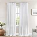 Mrs.Naturall White Linen Curtains 84 Inches Long for Bedroom,Light Filtering Semi Sheer Curtains 84 Inch Length 2 Panels Set
