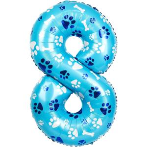 40 Inch Dog Paw Print Number 8 Foil Balloon, Large Multi-color Puppy Pet Balloon for Birthday Party Decoration, Dog Paw Theme Party Favors(Blue+White)
