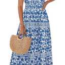 GRACE KARIN Women's Floral Boho Dress Hawaiian Dresse Short Sleeve V Neck Summer Beach Wedding Guest Swing Maxi Sundress (Blue, M)