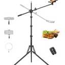 Overhead Tripod for iPhone, 64" Phone Tripod Stand with 25" Long Extendable Arm & Remote, 360° Rotating Overhead Phone Mount for Video Recording, Live Streaming, Cooking