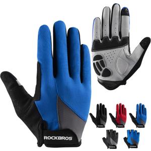 ROCKBROS Cycling Gloves for Men Women - Breathable Gel Pad Road Mountain Bike Gloves - Touch Screen Anti-Slip MTB Gloves for Cycling Workout Outdoor Sports (Small, Full Blue)