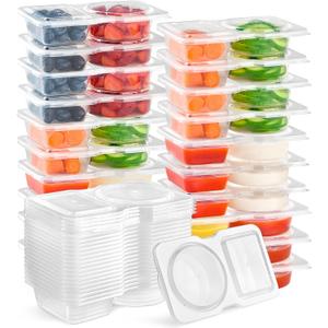 2 x 20 Pack 4.5 oz Snack Pack Containers with Lids, 2 Compartment Snack Boxes Small Plastic Portion Control Condiment Container for Dipping Sauce, Travel Snacks, Lunch