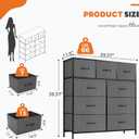 Sweetcrispy 9-Drawer Fabric Dresser Storage Tower with Wood Top and Steel Frame, Organizer Chest with Easy Pull Handles for Bedroom, Closet, Hallway,Modern Gray