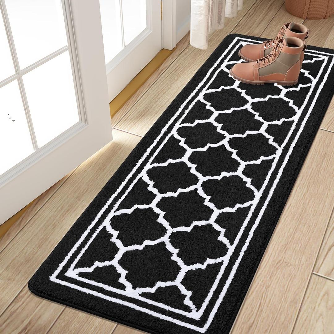 Buganda Long Indoor Door Mat, Dirt-Resistant and Absorbent Doormat, Anti-Slip, Low Profile Floor Mats for Inside Entryway, Front, and Back Door Entrance (59x20 Inches, Black)