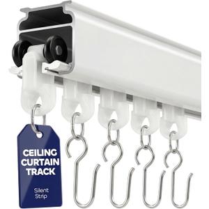 Ceiling Curtain Track for Room Divider, Curtain Track Ceiling Mount/Wall Mount Rail Set with Roller Hooks, Cut-to-Fit White, 6ft - 9ft