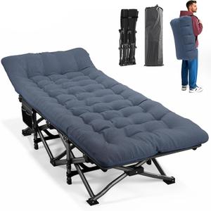 ATORPOK Camping Cot for Adults with Cushion Comfortable, Portable Folding Bed for Sleeping Supports 450 lbs (Blue), Large Size