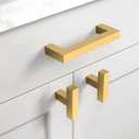 10 Pack 2''(50mm) Brushed Brass Cabinet Knobs Kitchen Gold Cabinet Knobs Stainless Steel T Bar Drawer Dresser Pulls Square Cabinet Hardware for Cupboard