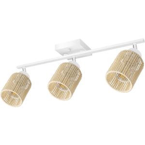 BoostArea 3 Light Track Lighting Kit, 3 Way White Ceiling Spot Lighting with Handwoven Hemp Rope Lampshade, Flexibly Rotatable Light Head for Kitchen, Living Room, Bedroom, Bulb Not Included