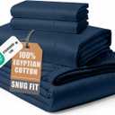 100% Egyptian Cotton Bed Sheets - 4 Piece Autthentic Cotton Queen Sheet Set, Breathable Winter Comfort, No Pilling, Ultra-Soft Hotel Luxury Comfort with 15" Deep Pocket Queen Sheets - Estate Blue