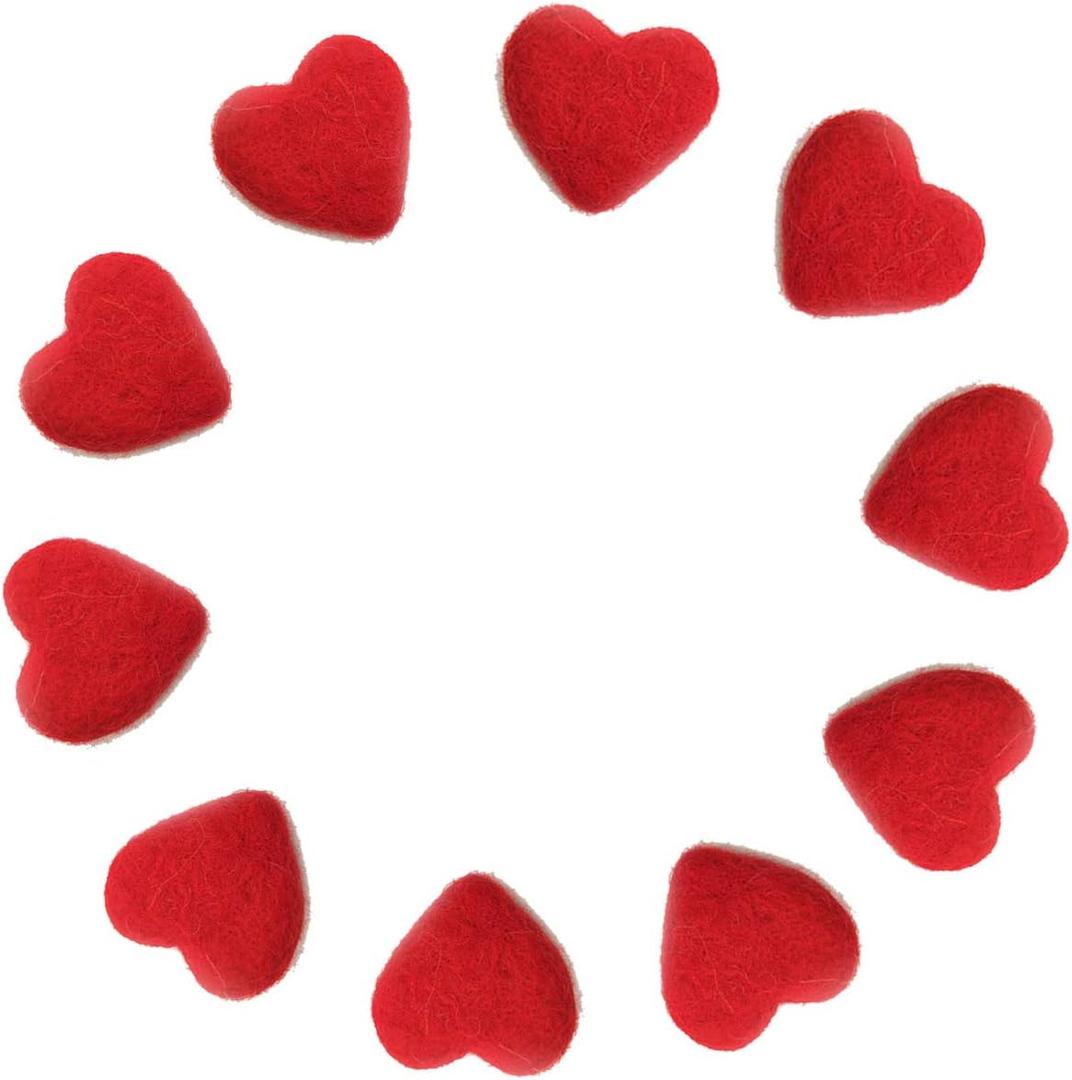 Heart Shape Felt Wool Beads Balls Pom Pom Handmade DIY for Craft Dream Catcher Baby Mobile Pompom Home Decor Nursery Party Props (Red 30mm 10pcs)