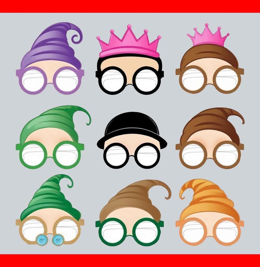 UUT Birthday Photo Prop Party Favor Packs - Paper Masks Glasses 9Pcs Set, for Funny Princess Queen Cartoon Theme Costume Parties Accessory Gift, Halloween Fairy Tale Cosplay; BX9