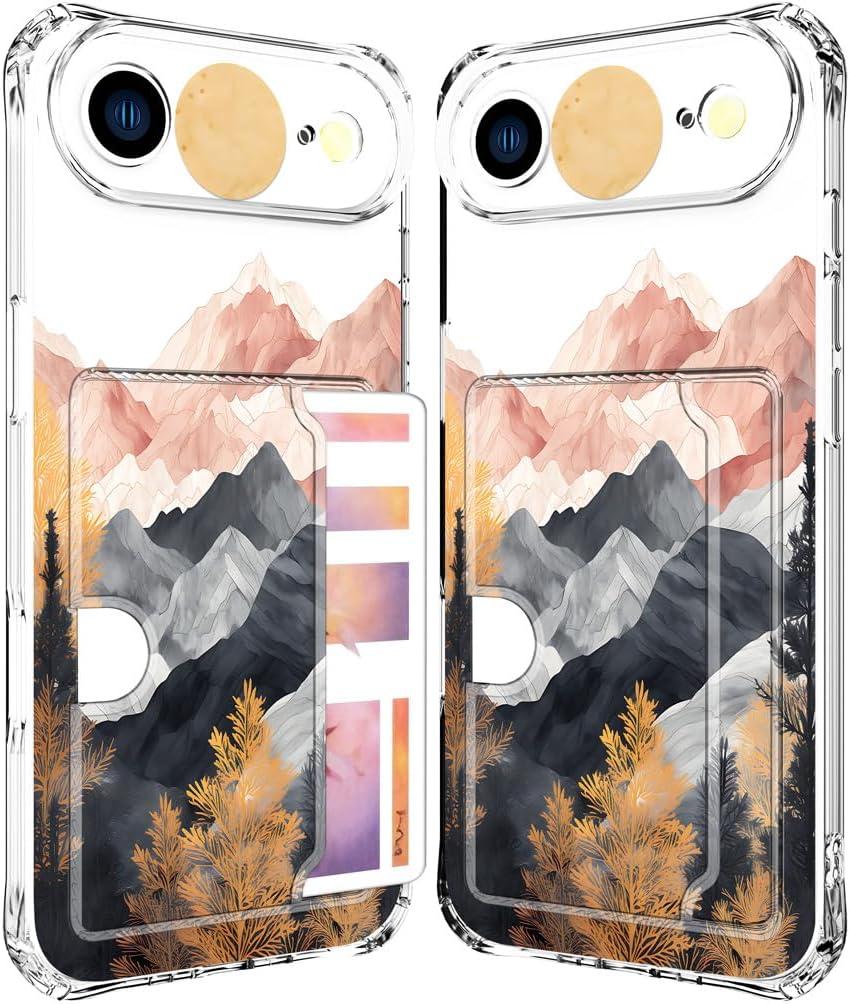 for iPhone 17 Air Case - Clear Mountain View | Wallet Phone Cases with Card Holder for Women Cute Design, Transparent Cool Kawaii Protective