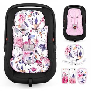 Infant Car Seat Insert with Removable Baby Head Support Pea Pod Newborn Car seat Insert Soft & Breathable Baby Car Seat Cushion, Minky Dot Backing, Universal Fit Stroller, Swing, Bouncer, Floral