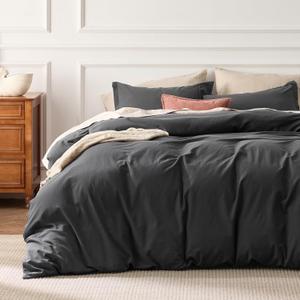 Bedsure 100% Washed Cotton Duvet Cover Oversized King - Charcoal Minimalist Bedding Set Linen Like - PureWoven Plain Simple & Soft Comforter Cover for All Seasons (Charcoal, Oversized King, 120"x98")