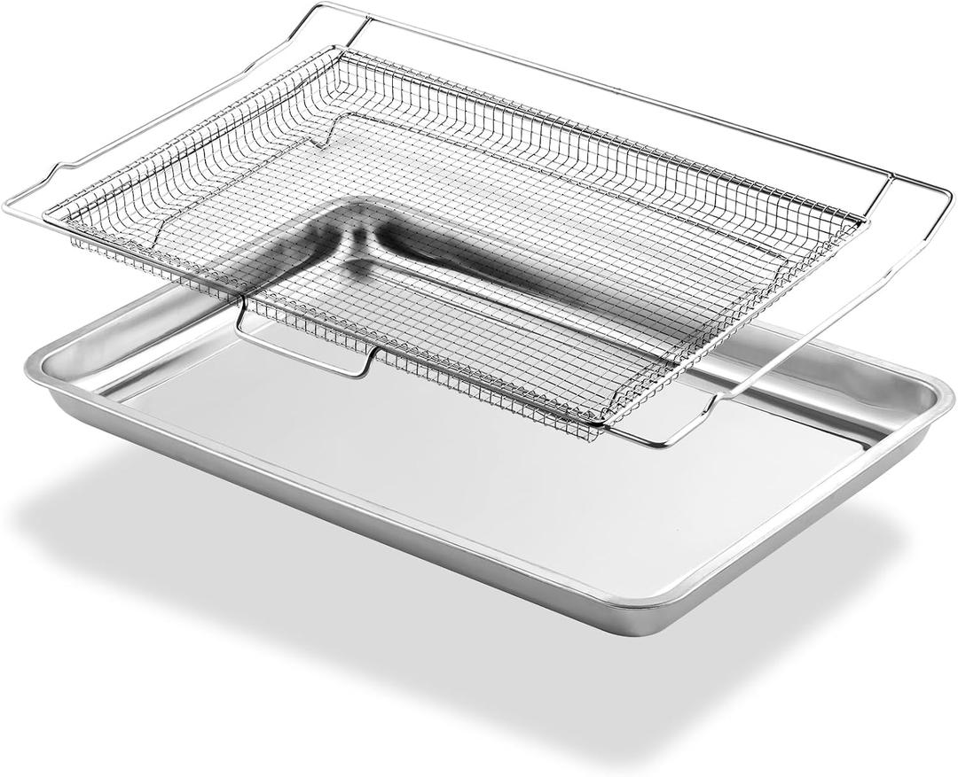 Upgraded LRAL302S LRAL303S Air Fryer Basket and Tray Replacement for LG Air Fryer Tray 304 Stainless Steel LG Stove Oven Parts Air Fry Basket Drip Pan Oven Airfryer Tray Rack, 1 Set
