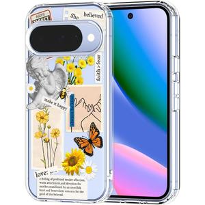 MOSNOVO Case for Google Pixel 10 & Pixel 10 Pro, [Buffertech 6.6ft Military-Grade Drop Protection] [Anti Peel Off Tech] Clear TPU Bumper Phone Case Cover Design - Vintage Collage Art