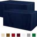 Obstal 2 Pack Table Clothes for 4 Foot Rectangle Tables - Water Resistant Washable Fabric Polyester Rectangle Table Cover Protector for Wedding, Banquet and Trade Shows, 48L x 24W x 30H Inches, Navy