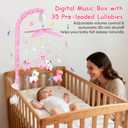 Baby Crib Mobile for Girls, Unicorn Crib Mobile with Music, Pink White Musical Nursery Mobiles, Pink Nursery Decor, Crib Mobile for Infant Baby with 6 Hanging Plush Toys, 35 Lullabies, 28 Mobile Arm