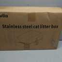 Stainless Steel Litter Box with High Sides, XL High Sided Cat Litter Pan, Open Top Extra Large Metal Cat Litter Box, Non-Stick, Odor Free, Leakproof, Scoop Included, Gray