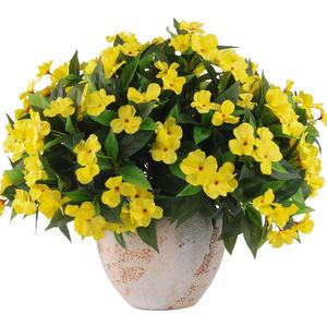 Daynight 4 Pcs Artificial Impatiens Flowers for Outdoor Flowers UV Resistant Faux Yellow Flowers Impatiens Bushes Silk Artificial Flowers Bouquet for Patio Garden Porch Decor (4, Yellow)